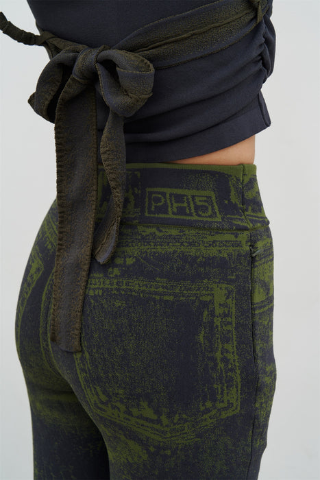 TOBY SKINNY FAKE DENIM PANTS WITH SLIT