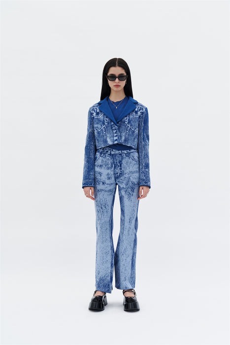 NUDI FAKE DENIM CROPPED JACKET