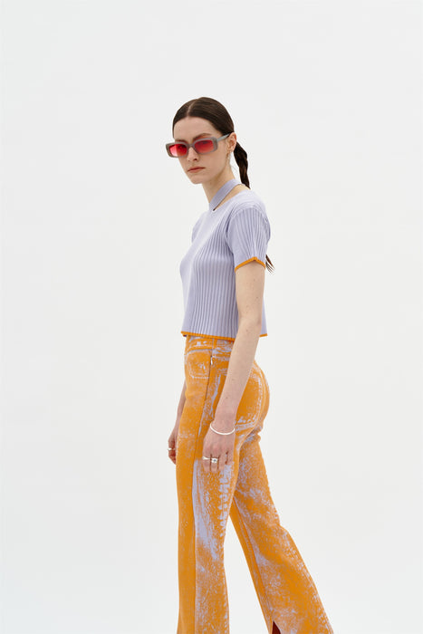 TOBY SKINNY FAKE DENIM PANTS WITH SLIT