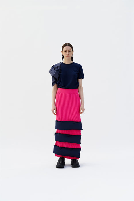 MOLLU MIXED MEDIA PUFFER SKIRT WITH SIDE ZIPS