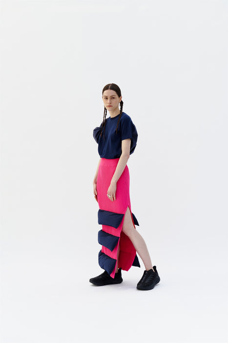 MOLLU MIXED MEDIA PUFFER SKIRT WITH SIDE ZIPS