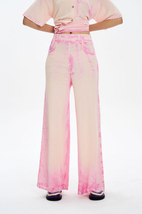 ARIA DENIM PRINT WIDE LEG PANTS