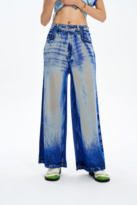 ARIA DENIM PRINT WIDE LEG PANTS