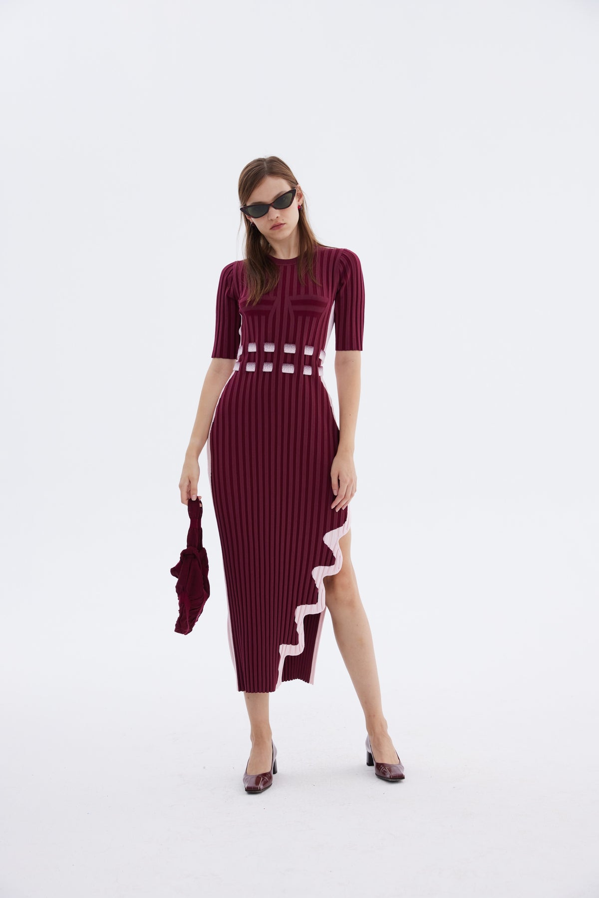 JODIE PLEATED LONG DRESS WITH WAVY SIDE SLIT– PH5