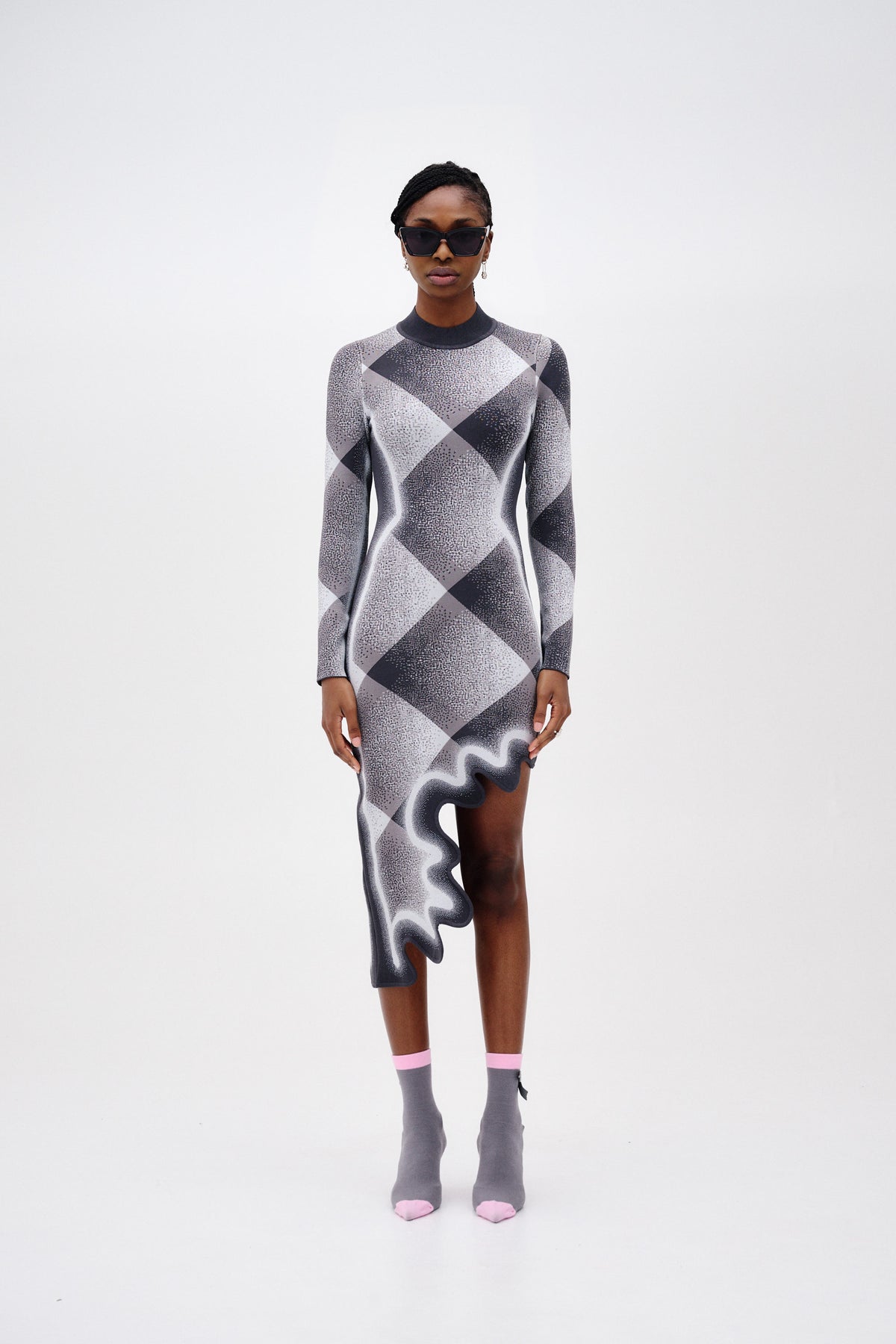 grey plaid dresses DOBBY LONG SLEEVE WAVY DRESS L google feed