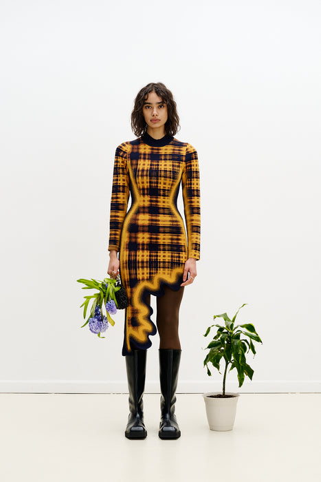 DOBBY LONG SLEEVE WAVY DRESS