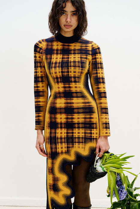 DOBBY LONG SLEEVE WAVY DRESS
