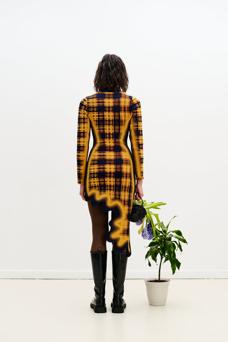 DOBBY LONG SLEEVE WAVY DRESS