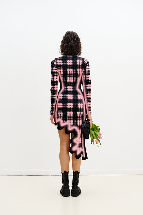 DOBBY LONG SLEEVE WAVY DRESS