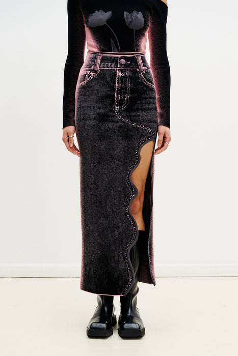 LILY WAVY MIDI DENIM SKIRT