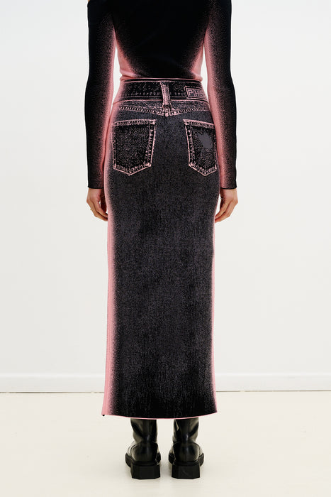 LILY WAVY MIDI DENIM SKIRT