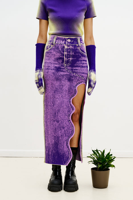 LILY WAVY MIDI DENIM SKIRT