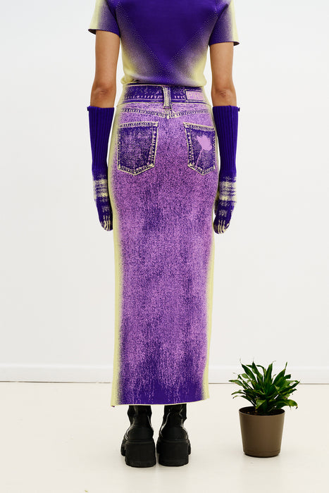 LILY WAVY MIDI DENIM SKIRT