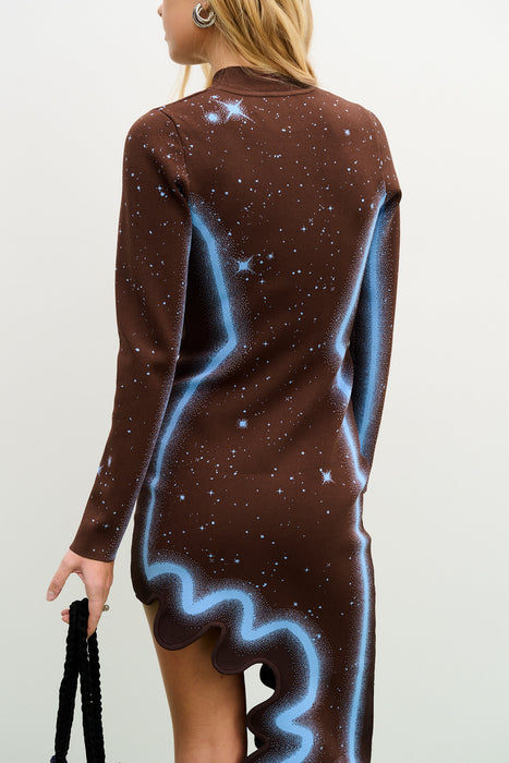 DOBBY LONG SLEEVE WAVY DRESS
