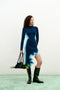 DOBBY LONG SLEEVE WAVY DRESS