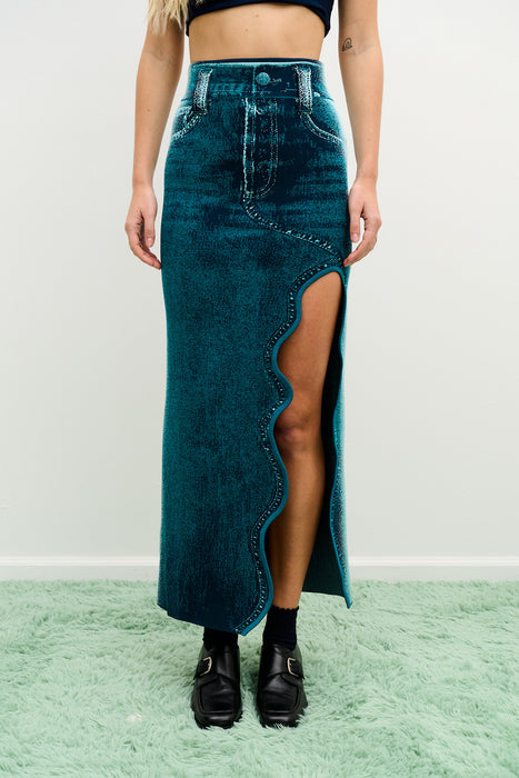 LILY WAVY MIDI DENIM SKIRT