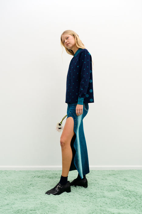 LILY WAVY MIDI DENIM SKIRT