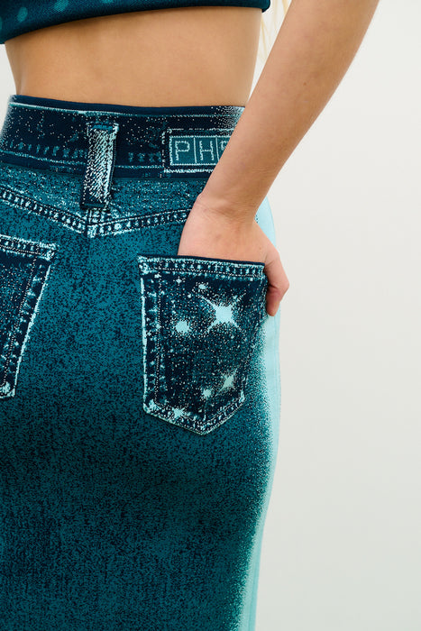 LILY WAVY MIDI DENIM SKIRT
