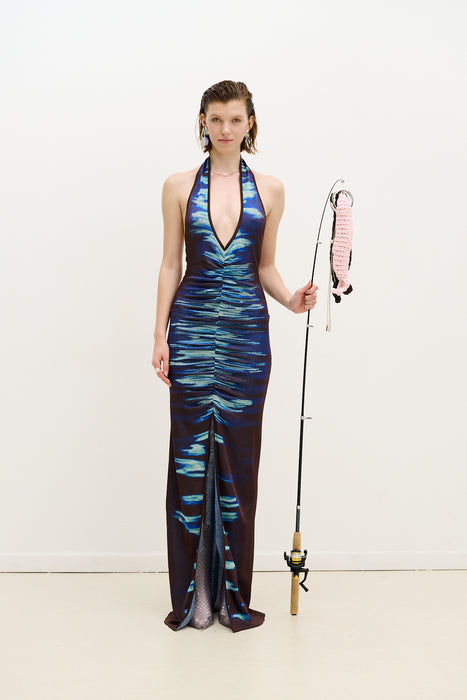 ROHU LAKE PRINT LONG DRESS