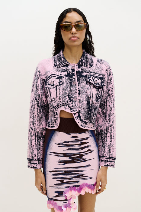 CHITAL DENIM PRINT CROPPED JACKET
