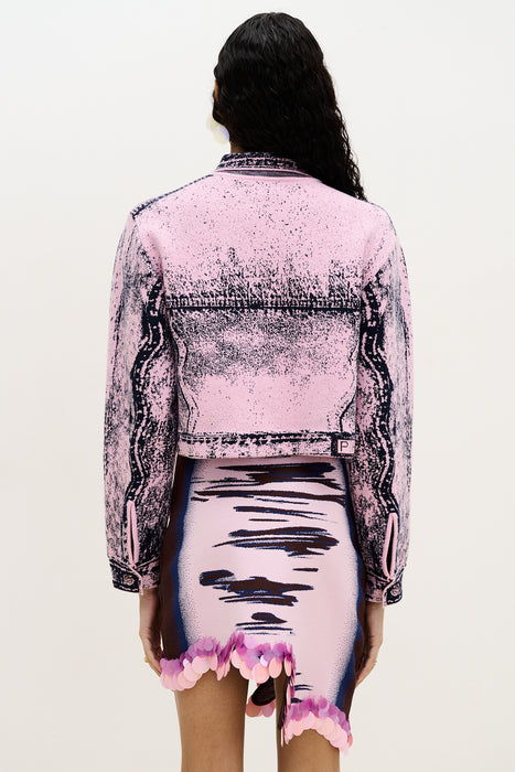 CHITAL DENIM PRINT CROPPED JACKET