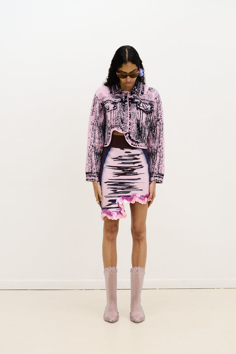 CHITAL DENIM PRINT CROPPED JACKET