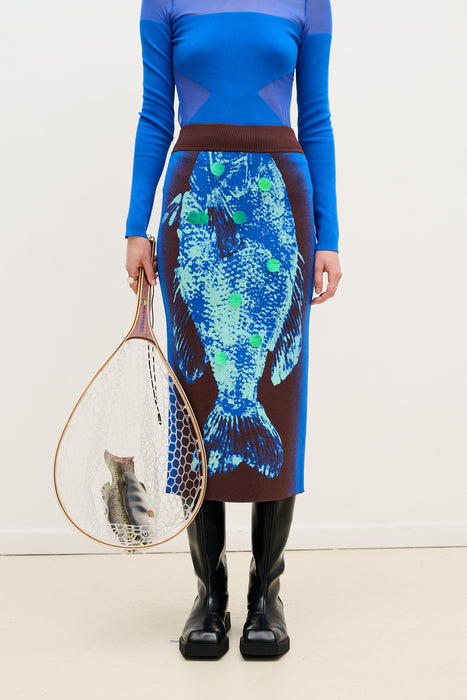 BREAM FISH PRINT MIDI SKIRT
