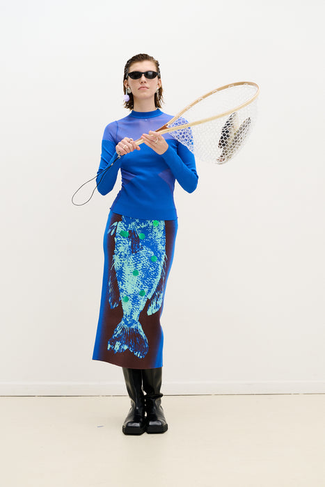 BREAM FISH PRINT MIDI SKIRT