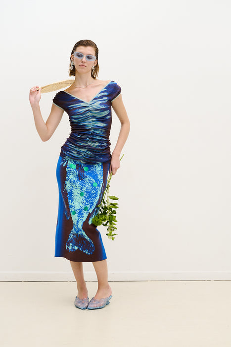 BREAM FISH PRINT MIDI SKIRT