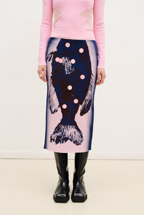 BREAM FISH PRINT MIDI SKIRT