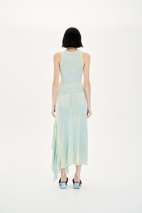 PEONY FAKE DENIM SHEER MAXI TANK DRESS