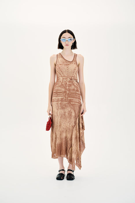 PEONY FAKE DENIM SHEER MAXI TANK DRESS