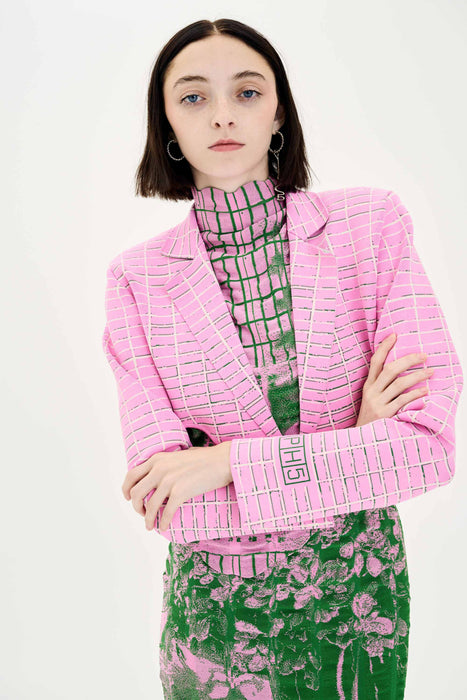 ORCHID PLAID PRINT CROPPED JACKET