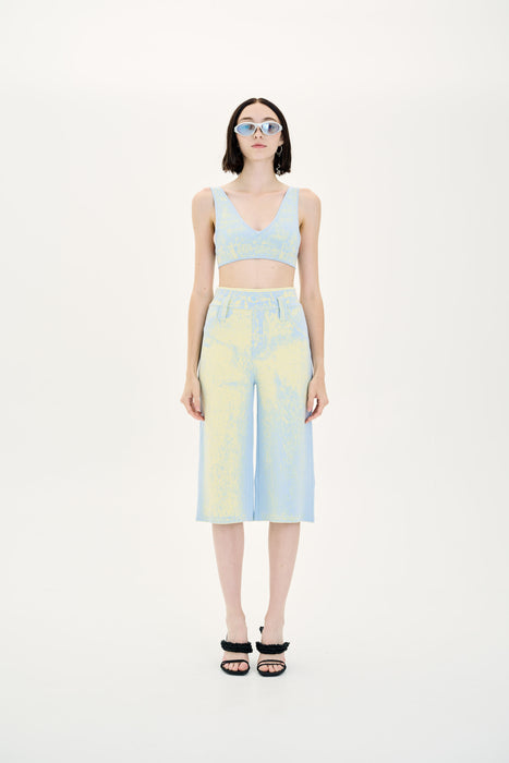 LYCHEE FAKE DENIM PRINT SHORTS