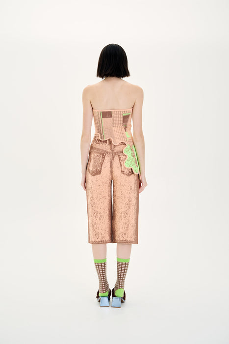 LYCHEE FAKE DENIM PRINT SHORTS