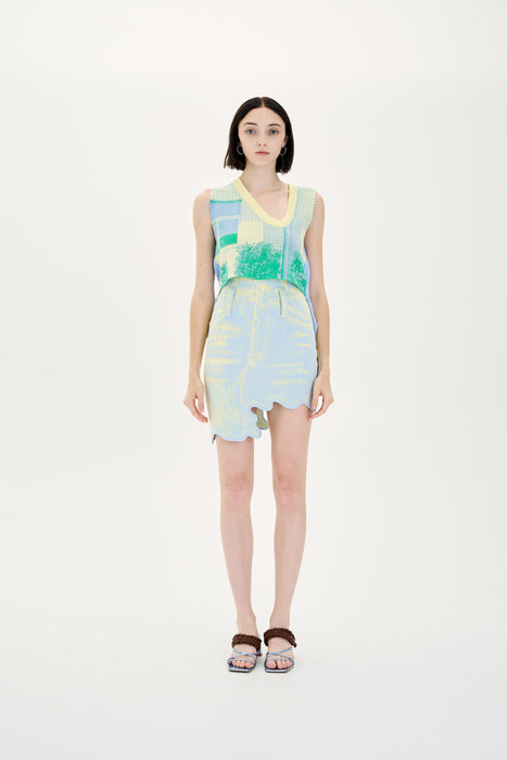 LINDSAY FAKE DENIM WAVY MINI SKIRT