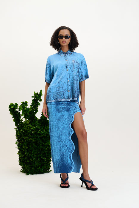 ASHER DENIM PRINT POLO