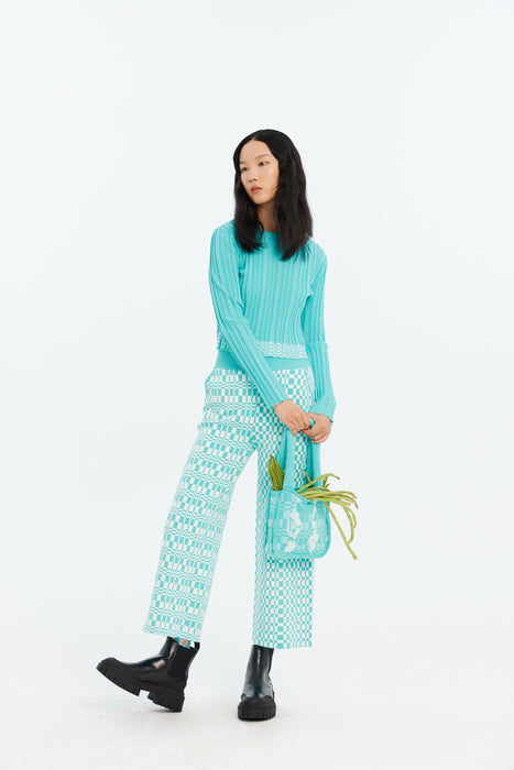 KRIS ECO PLAID WIDE LEG PANTS