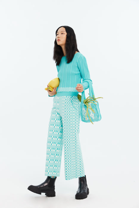 KRIS ECO PLAID WIDE LEG PANTS