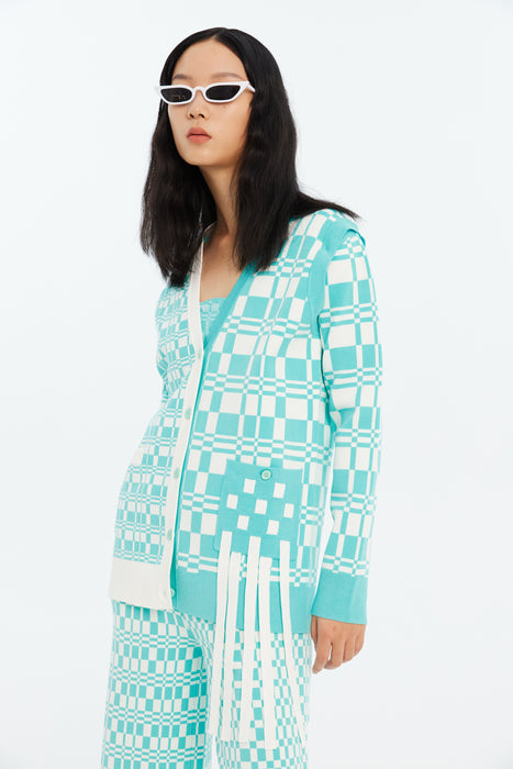 NOEL ECO PLAID CARDIGAN WITH DETACHABLE SLEEVES