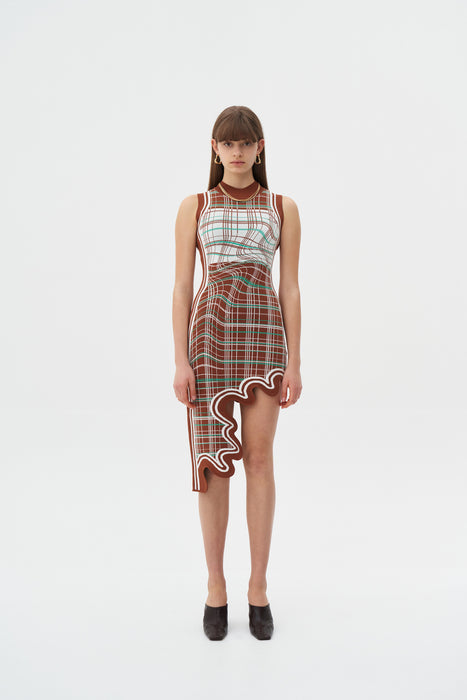 MIA SIGNATURE WAVY PLAID DRESS IN ECO YARN