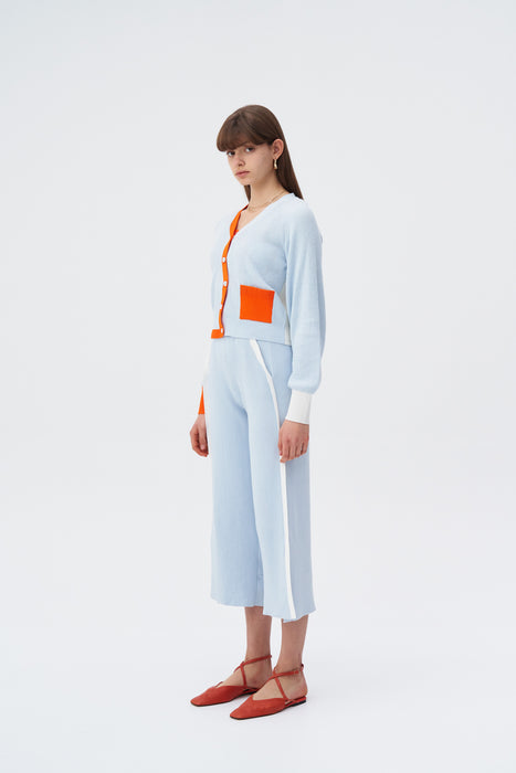 ALAIA ECO CASHMERE COTTON WAVY RIBBED CROPPED CARDIGAN