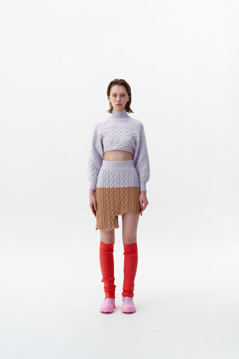 DIA MIXED CABLE KNIT WAVY MINI SKIRT
