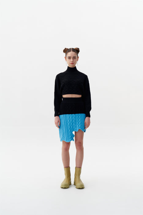 DIA MIXED CABLE KNIT WAVY MINI SKIRT