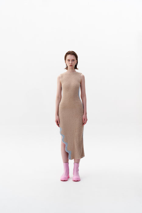 SATURN ECO FAUX FUR REVERSIBLE LONG DRESS WITH SIDE SLIT