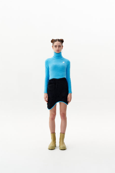 ELARA ECO FAUX FUR CROPPED TURTLENECK PULLOVER