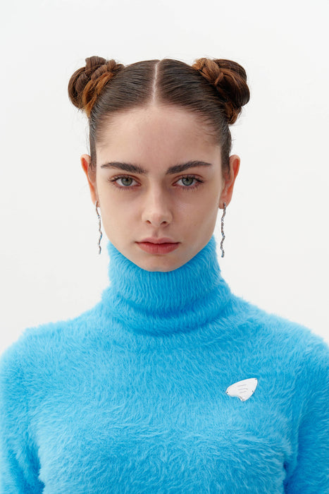 ELARA ECO FAUX FUR CROPPED TURTLENECK PULLOVER