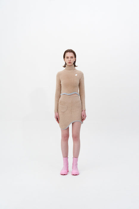 ELARA ECO FAUX FUR CROPPED TURTLENECK PULLOVER