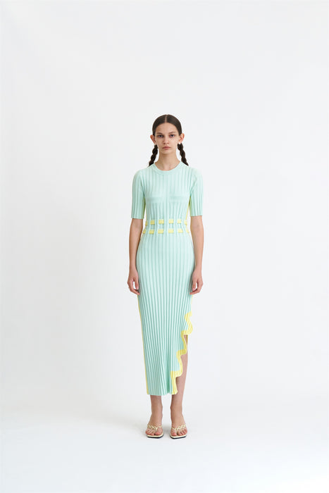 JODIE PLEATED LONG DRESS WITH WAVY SIDE SLIT