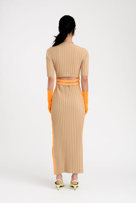 JODIE PLEATED LONG DRESS WITH WAVY SIDE SLIT